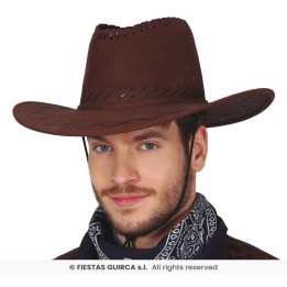 SOMBRERO VAQUERO MARRON ADULTO SIMIL-PIEL 13069