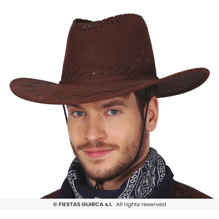 SOMBRERO VAQUERO MARRON ADULTO SIMIL-PIEL 13069