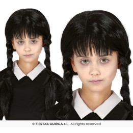 PELUCA TRENZAS NEGRAS FLEQUILLO INFANTIL 48068