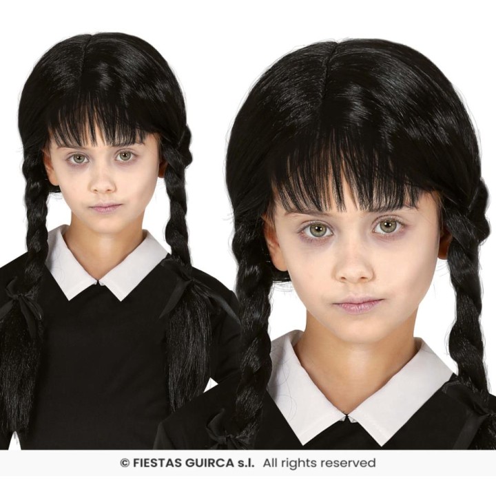 PELUCA TRENZAS NEGRAS FLEQUILLO INFANTIL 48068