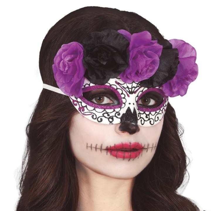ANTIFAZ CATRINA FLORES LILA/NEGRAS 12006