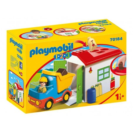 PLAYMOBIL 1.2.3 Camión+garaje, color carbón (70184) 