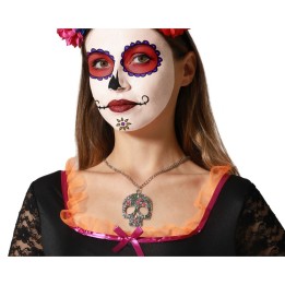 B/CART. COLLAR MUERTE MEXICANA PLATEADO