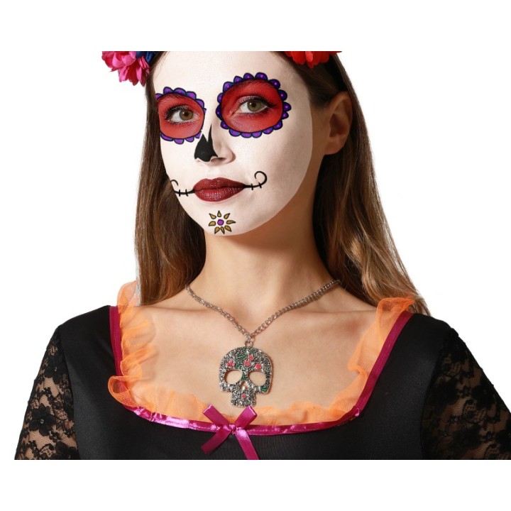 B/CART. COLLAR MUERTE MEXICANA PLATEADO