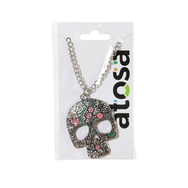 B/CART. COLLAR MUERTE MEXICANA PLATEADO